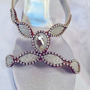 SILVER BACKLESS SANDALS w RHINESTONES 3” HEEL SIZE 7.5 by M by MARINELLI